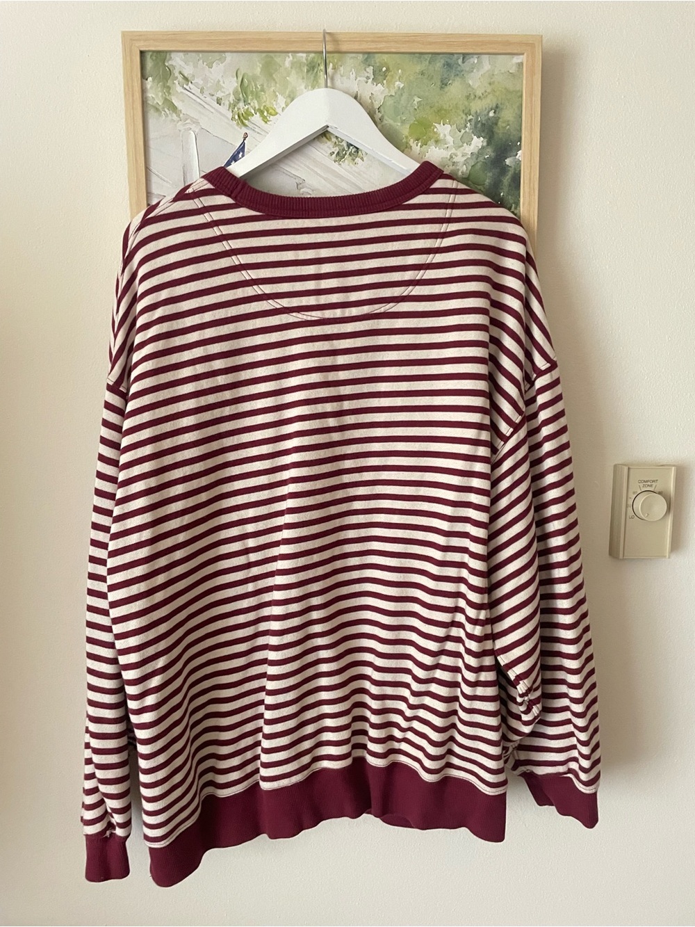 Aerie Très Chic Striped Oversized Sweatshirt Deep Cherry Large - Picture 5 of 5